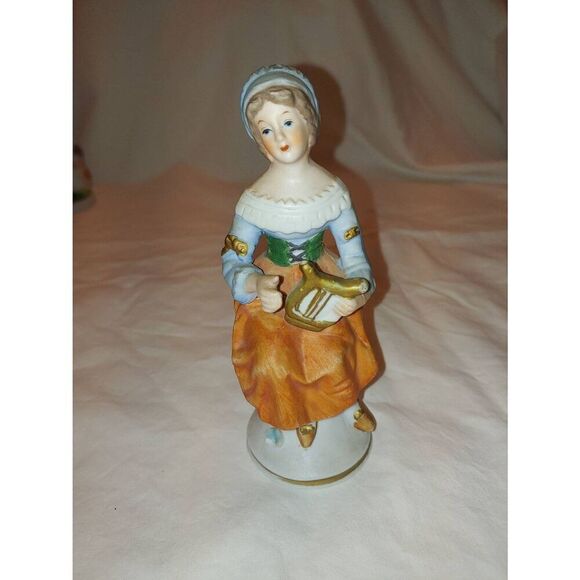 Vintage Porcelain Lady Musician with Harp - Picture 1 of 11